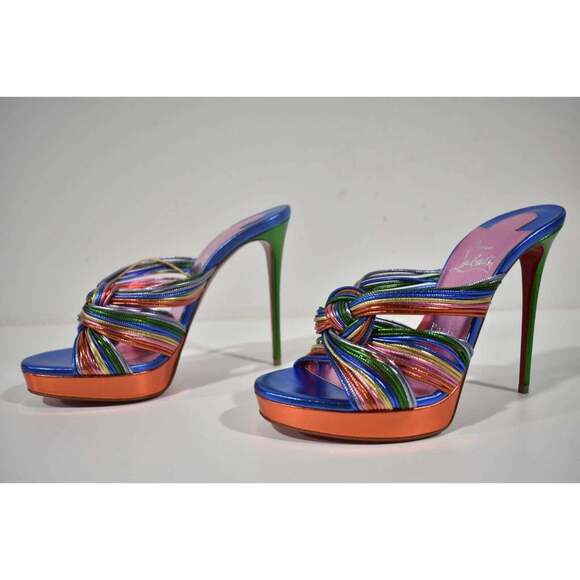 Christian Louboutin Multitaski Alta 120 Multicolor Backless Sandal Heel Pump 37 - Picture 9 of 12